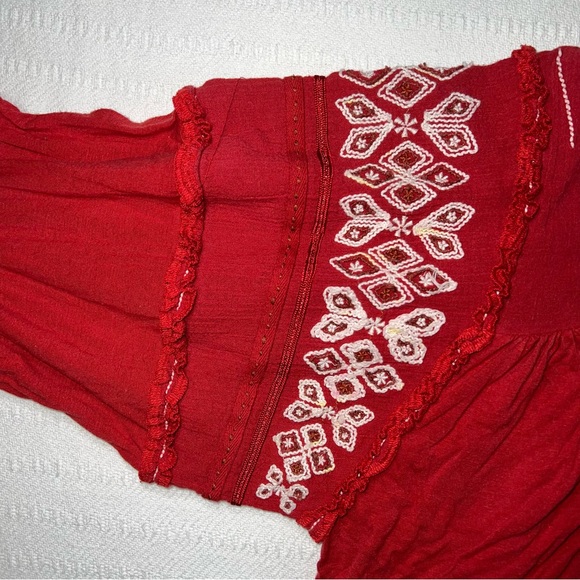 Free People Embroidered Top Boho Peasant Blouse Womens M Balloon Sleeve - Picture 8 of 10